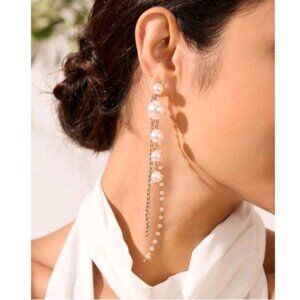 Anthropologie Rina Luxury| elegant| Pearl| fringe| Dangling Gold Post Earrings